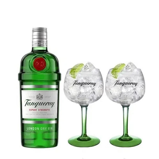 COMBO GIN TANQUERAY LONDON DRY 750ML + 2 TAÇAS TANQUERAY DE VIDRO IMPORTADAS