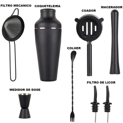 Kit Coqueteleira black fumê 8pç